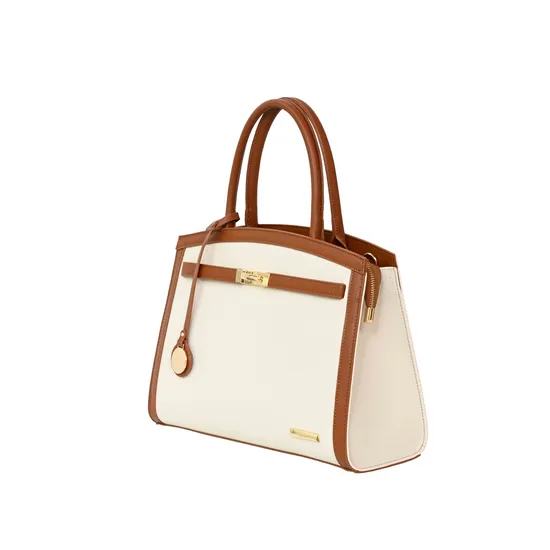Elegant Brown PU Tote Handbag for Women with Gold Lock Accent