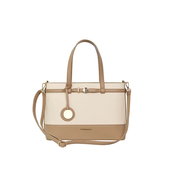 Stylish Beige-Brown Minimalist PU Leather Tote Bag for Women