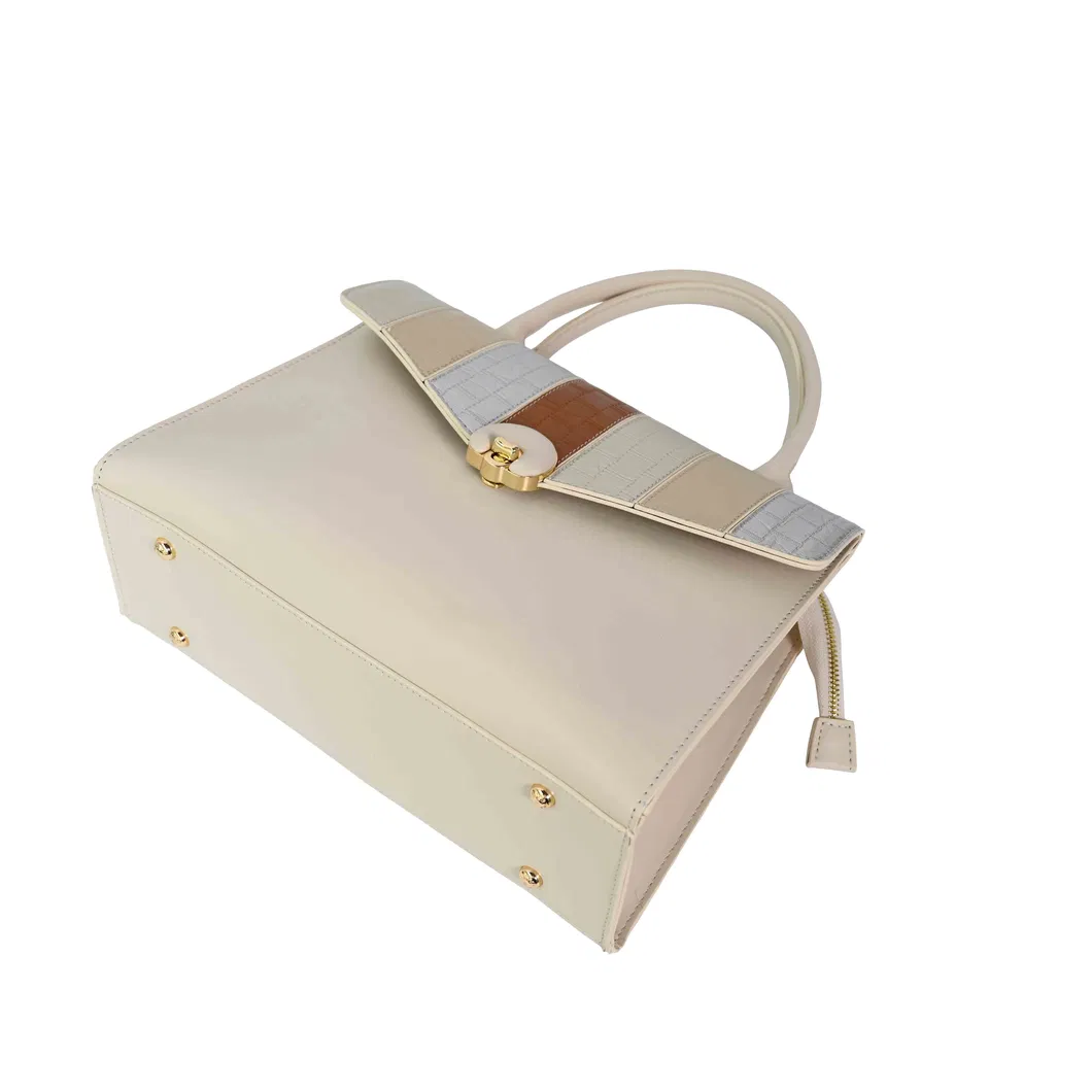 Chic off-White Handbag with Silver Accents for Women