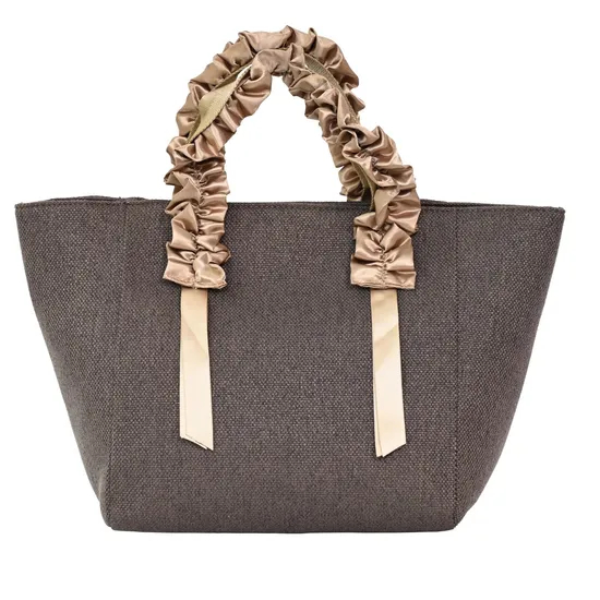 Chic Women′s Tote Bag with Elegant Brown Ribbon Accent