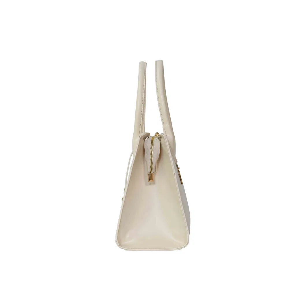a Ladies&prime; Tote Handbag with off White Splicing and Sample Design