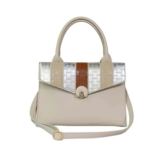 Chic off-White Women′s Handbag with Stylish Silver Accents