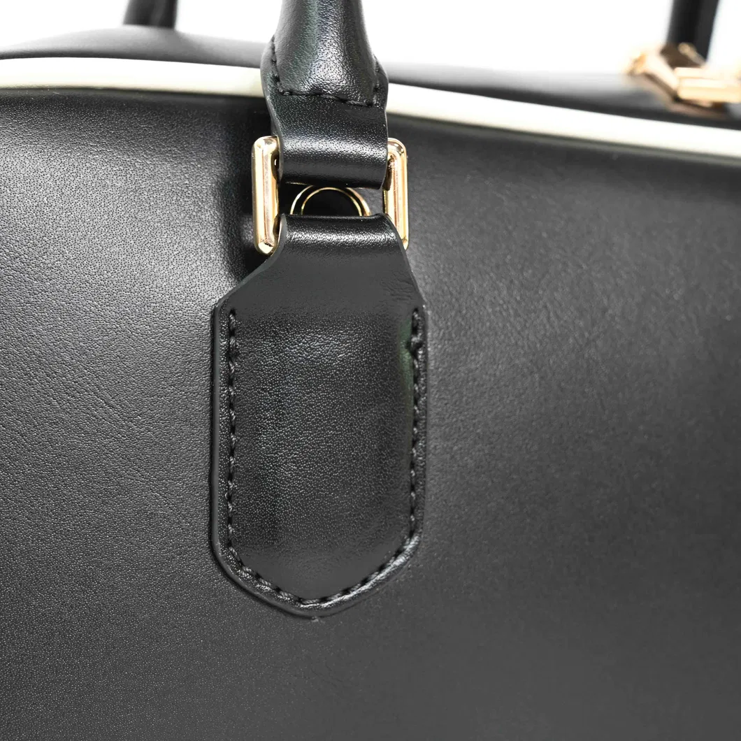 Classic Black Boston Bag with Exquisite Gold - Trimmed Accents and Contrast Piping Hand - Carry or Cross - Body