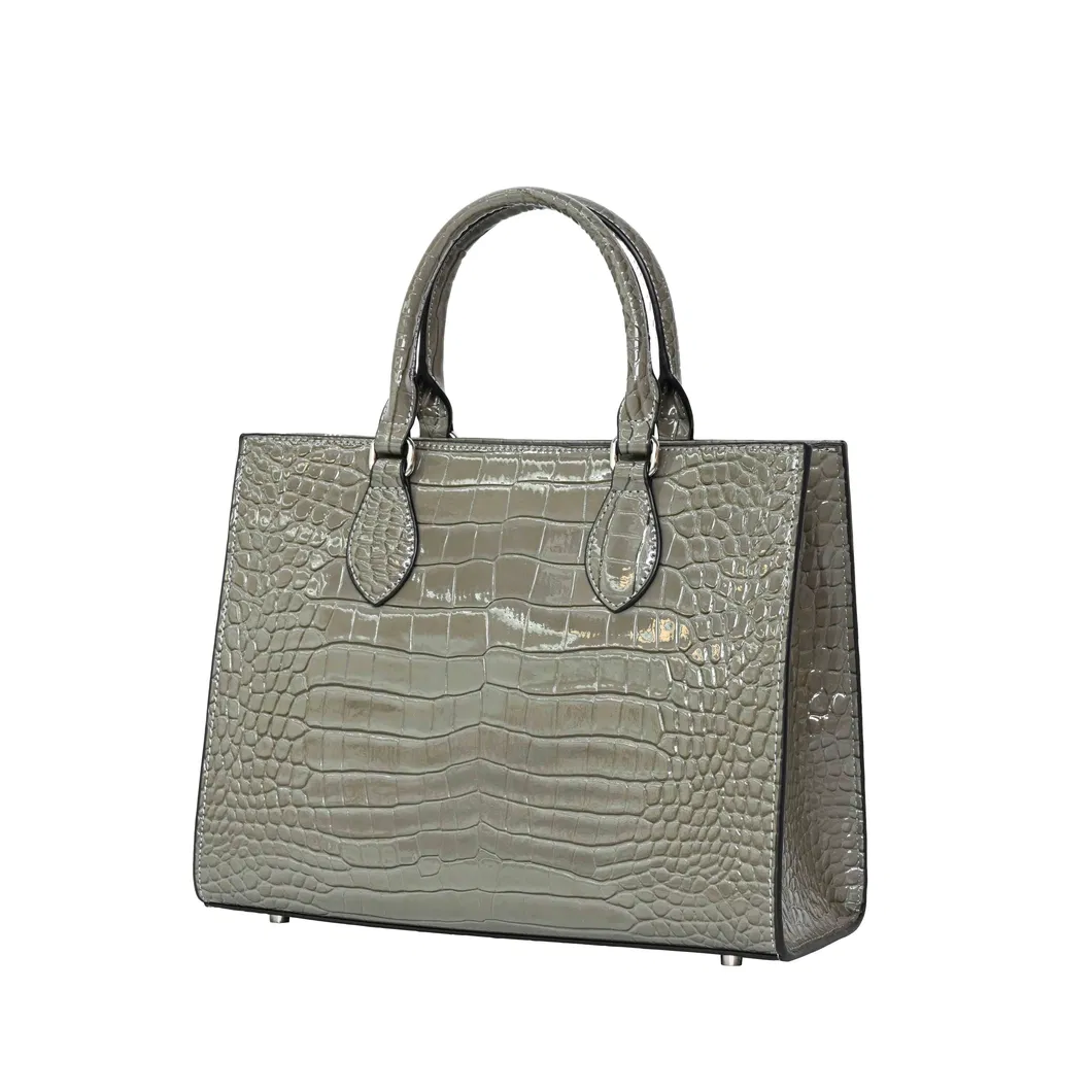 Stylish Silver Grey Crocodile Embossed Handbag for Effortlessly Exude Modern Aura