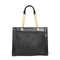 Elegant Black Woven Tote Bag with Featuring Chic Gold Chain Detail