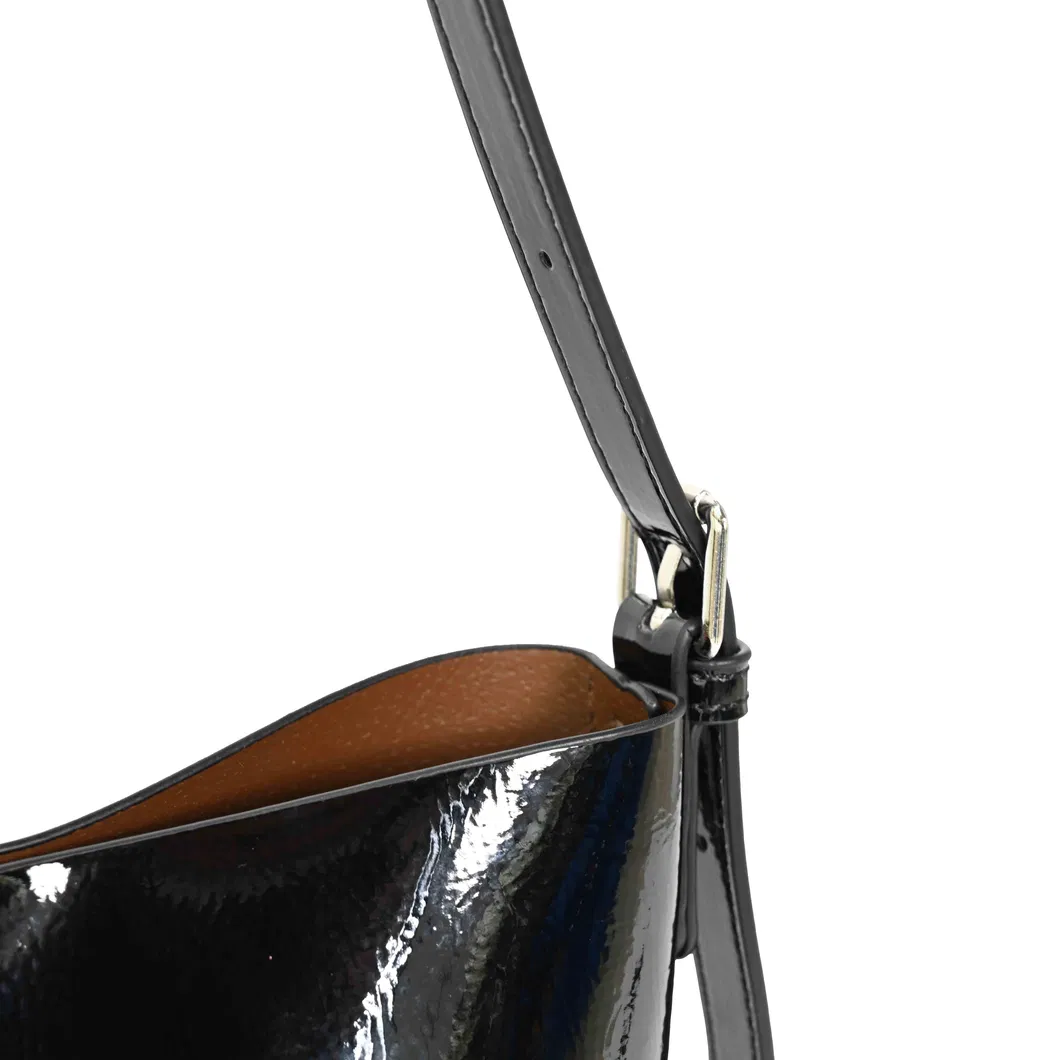 Elegant Glossy Black Leather Women&prime;s Shoulder and Crossbody Bag