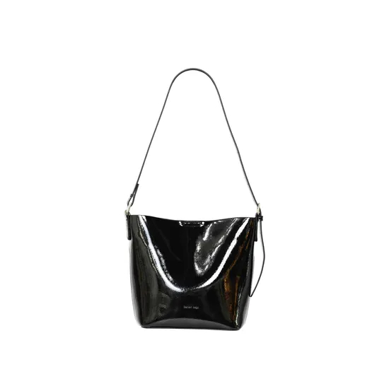 Elegant Glossy Black Leather Women′s Shoulder and Crossbody Bag