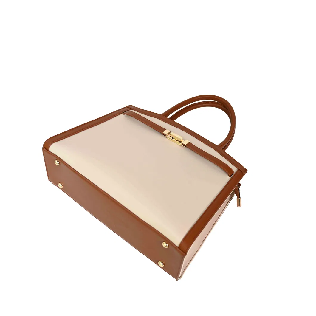 Elegant Brown Handbag for Women with Bold Gold Buckle Detail