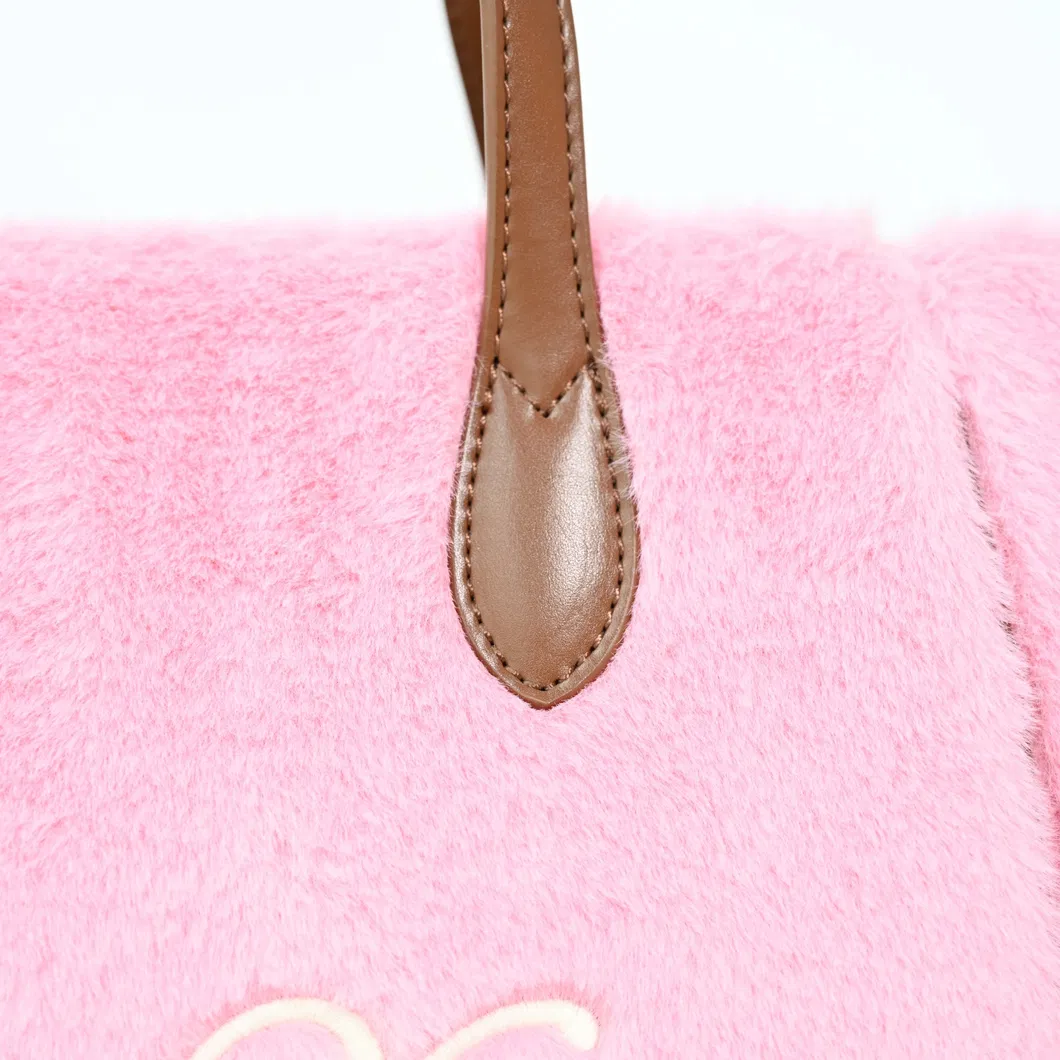Sophisticated Tote Bag for Women - Adorned with Chic Pink Faux Fur Accents