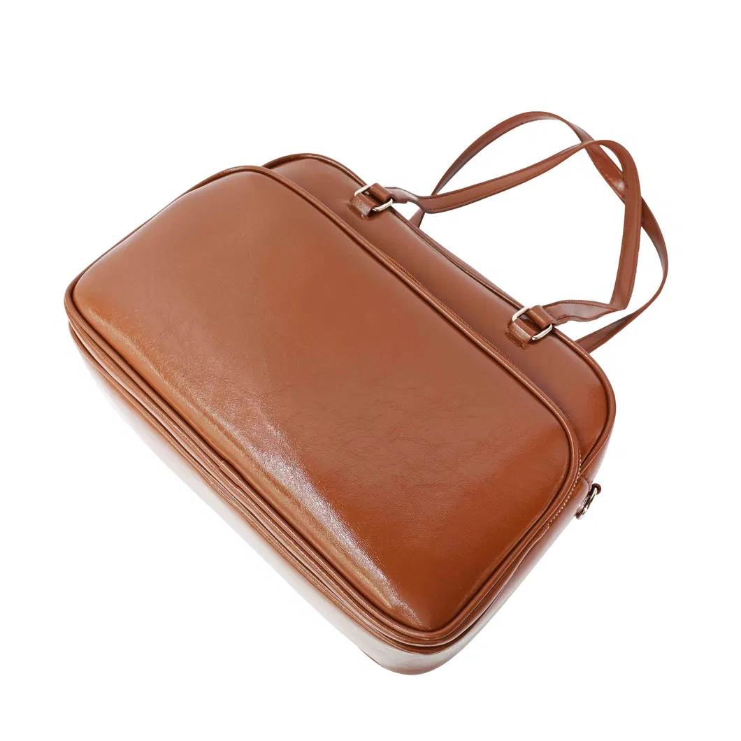 Stylish Brown Glossy PU Leather Tote Bag for Women