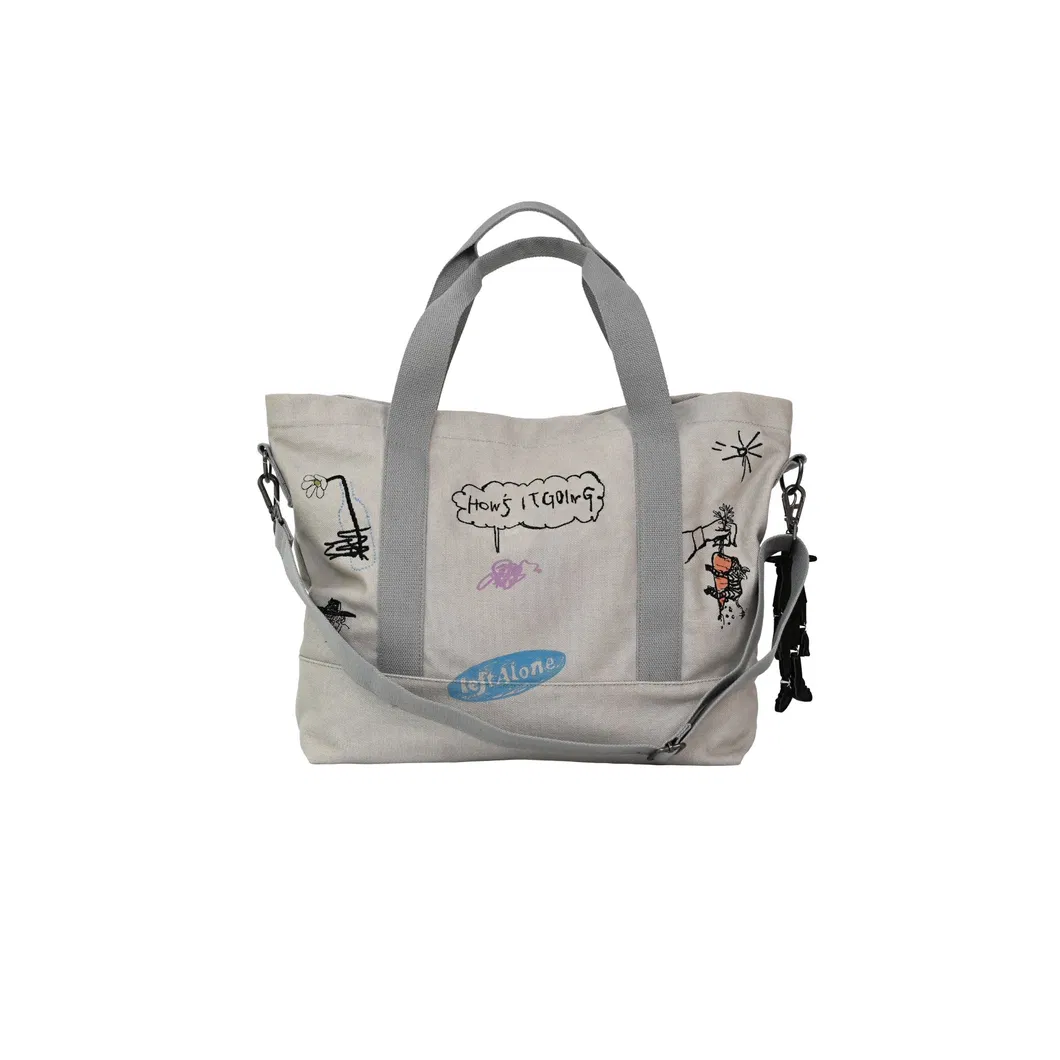 Chic Cartoon Tote Bag off-White Canvas for Fun and Functionality