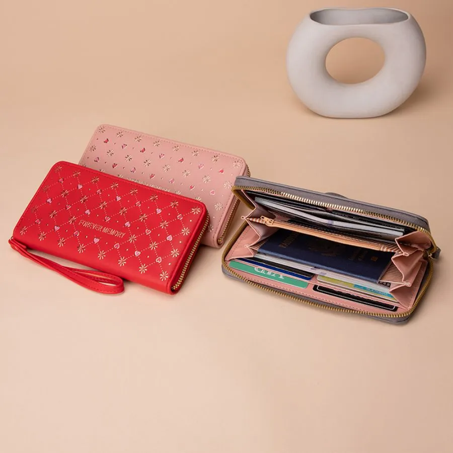 Stylish Diamond Heart Design Zippered Women&prime;s Wallet and Card Holder