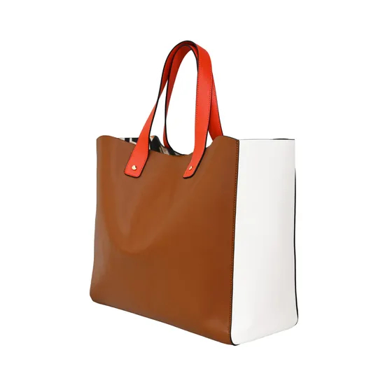 Stylish Minimalist Brown and Beige Tote Bag for Women