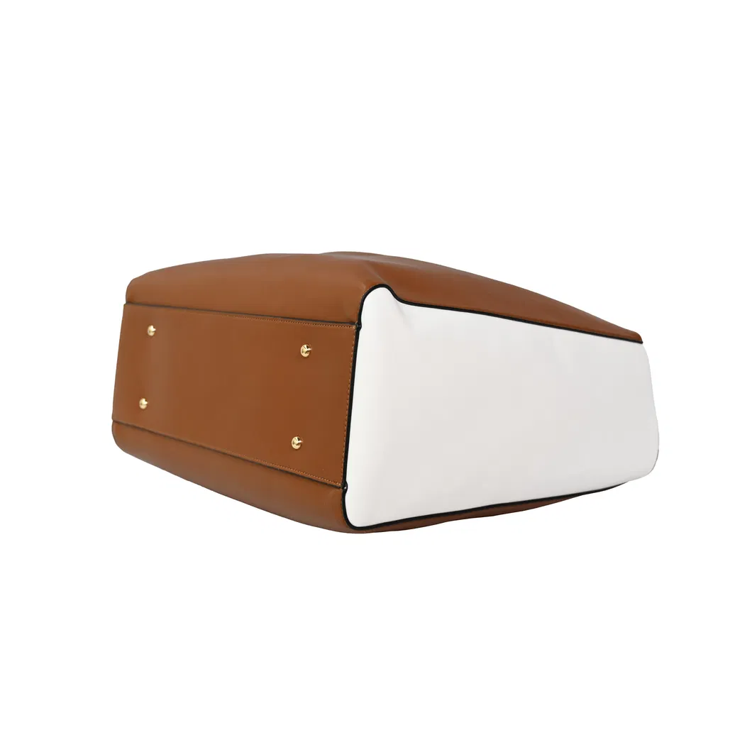 Fashionable Color-Blocked Leather Tote Bag for Daily Use