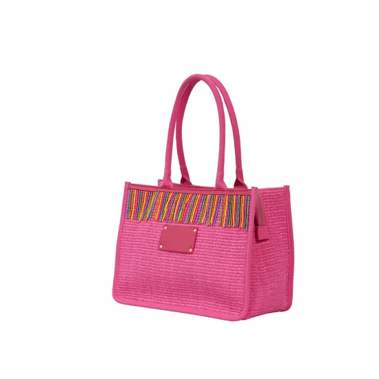 Trendy Pink Customizable Woven Tote Bag for Chic Shoppers