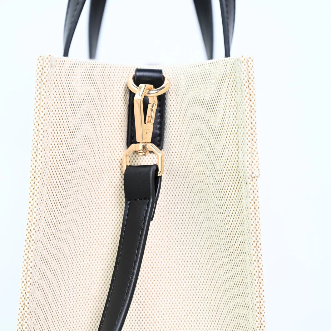 Stylish Black and Beige Color Block Tote Bag for Daily Use