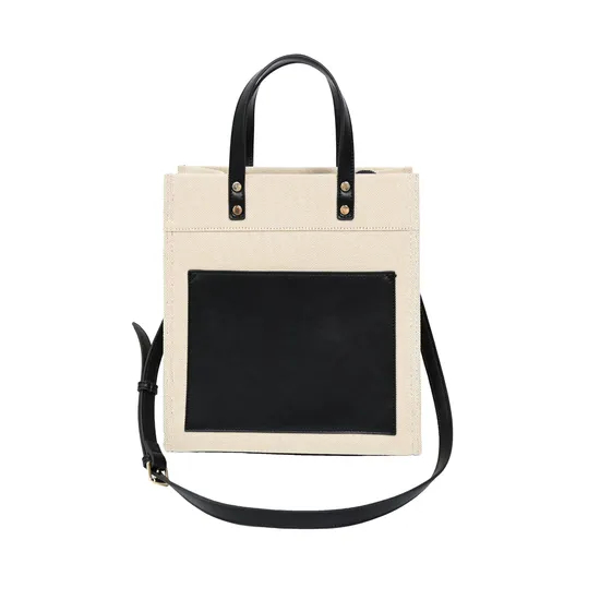 Stylish Black and Beige Color Block Tote Bag for Daily Use