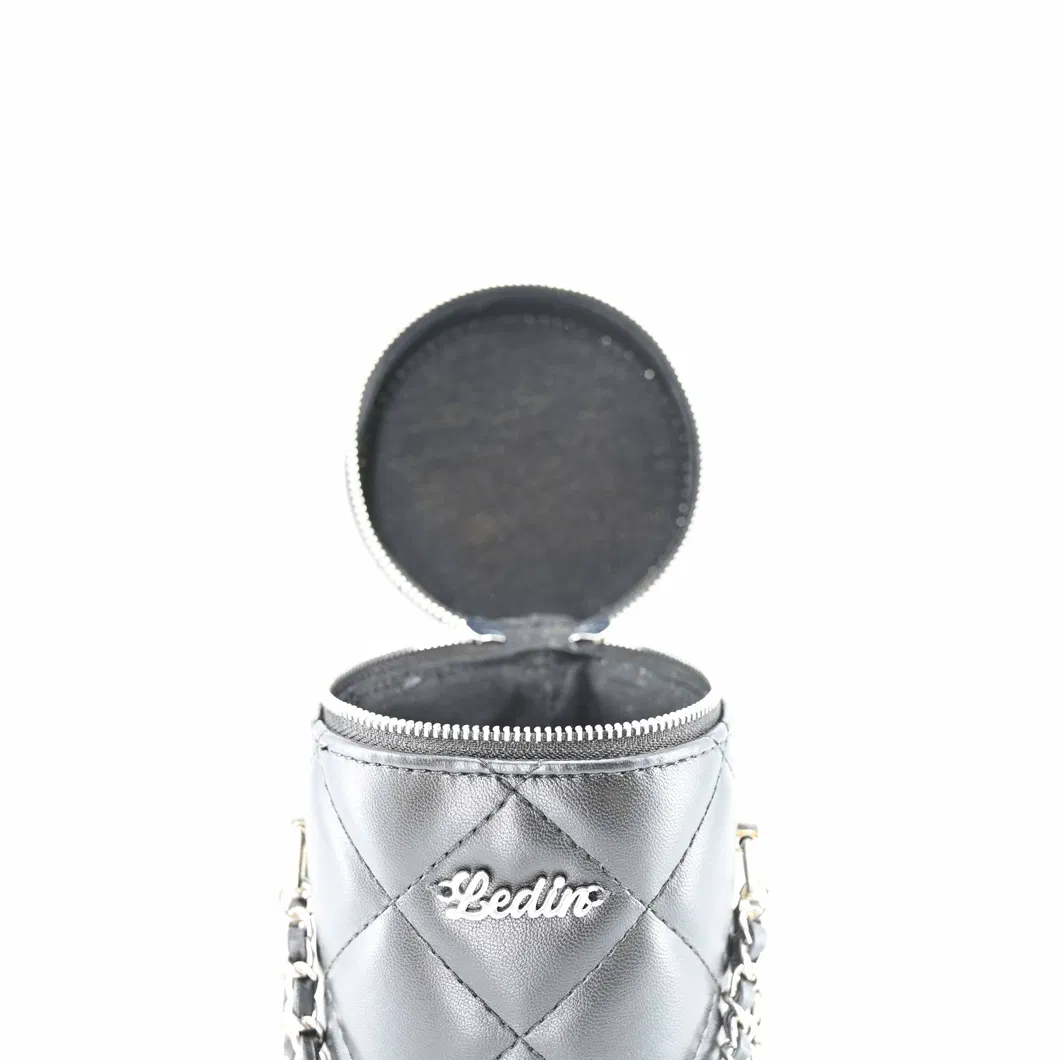 Chic Leather and Metal Chain Bucket Bag for Makeup