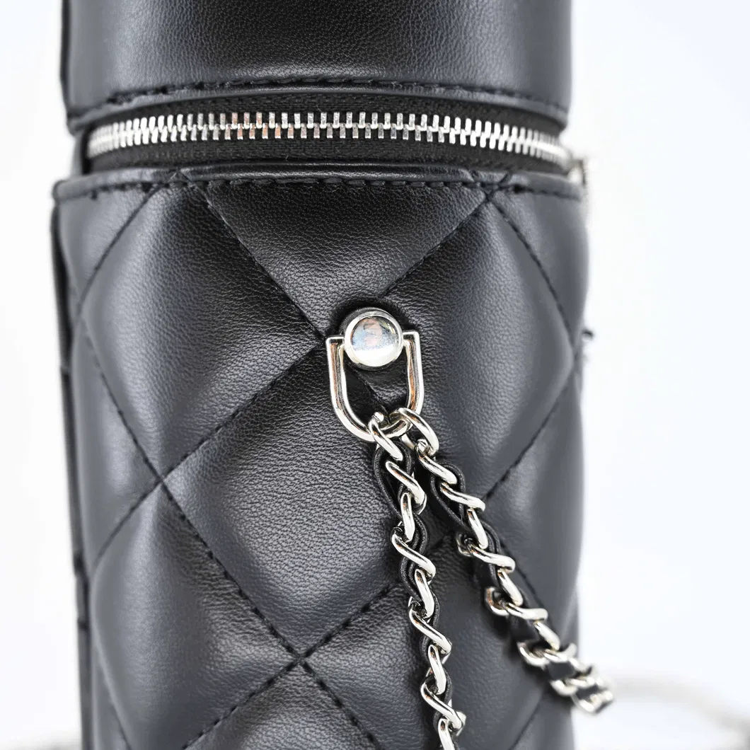 Chic Leather and Metal Chain Bucket Bag for Makeup