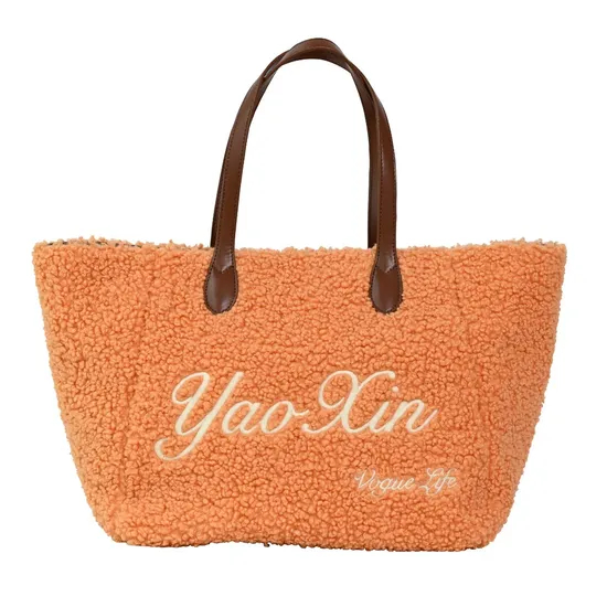 Trendy Orange-Yellow Faux Fur Tote Bag for Women