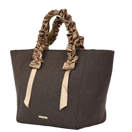 Stylish Women′s Tote Bag with Chic Brown Ribbon Accents