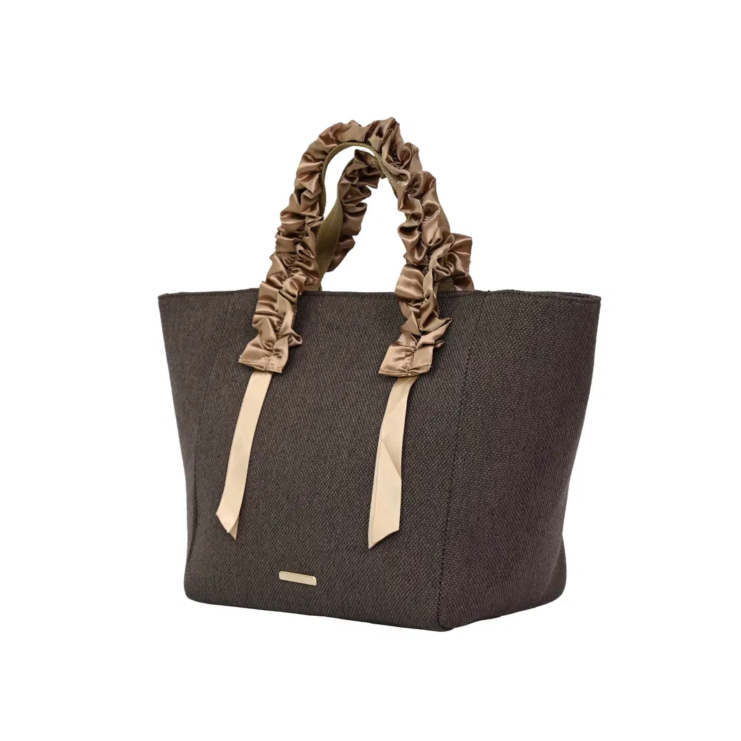 Stylish Women&prime;s Tote Bag with Chic Brown Ribbon Accents