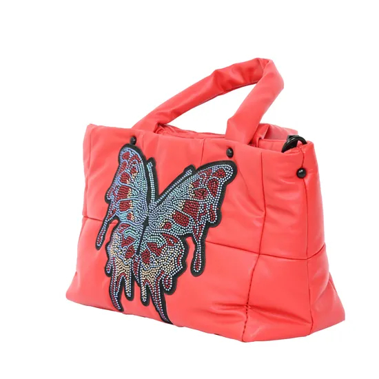 Chic Red Tote Bag with Sparkling Butterfly Sequins for Stylish Women