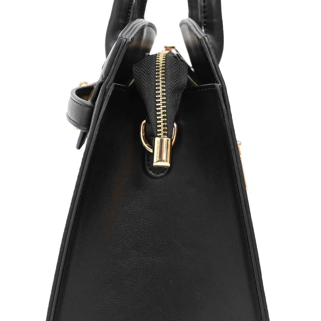 The Brown Essential with Black PU Tote Bag with Gold Lock Detail