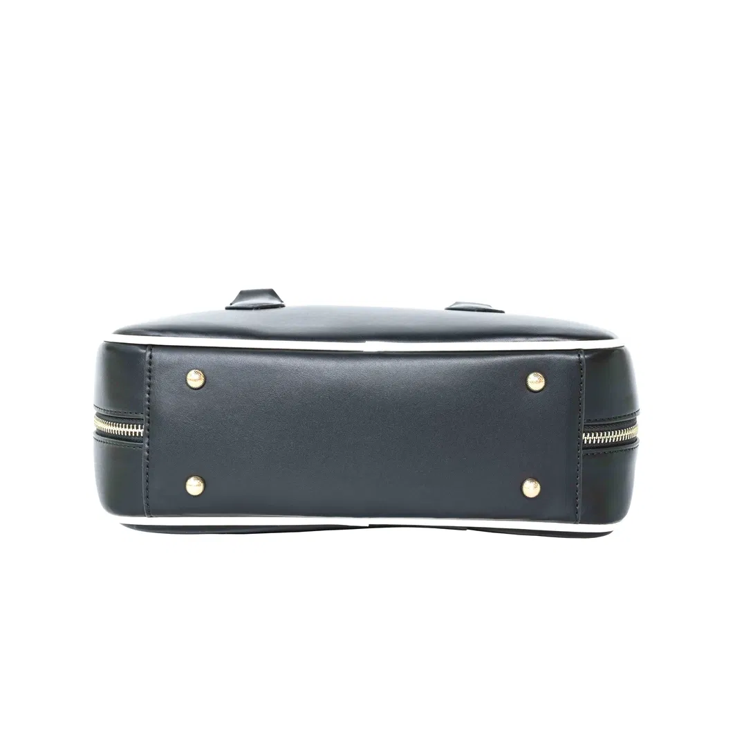 Classic Black Boston Bag with Exquisite Gold - Trimmed Accents and Contrast Piping Hand - Carry or Cross - Body