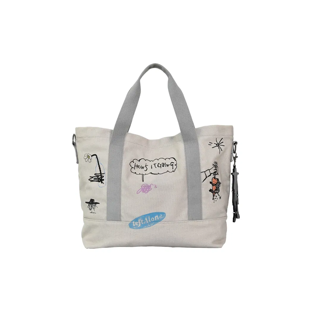 Chic Cartoon Tote Bag off-White Canvas for Fun and Functionality