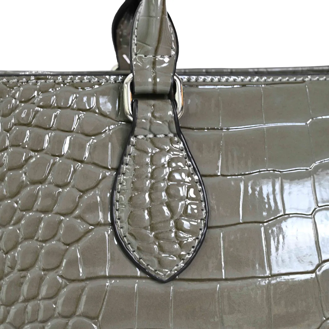 Premium Silver Grey Tote Bag Crocodile - Textured Dual - Function for Hand - Carrying and Shoulder - Slinging