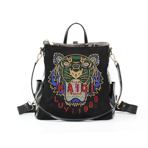 Chic Tiger Print Faux Diamond Backpack for Trendy Women