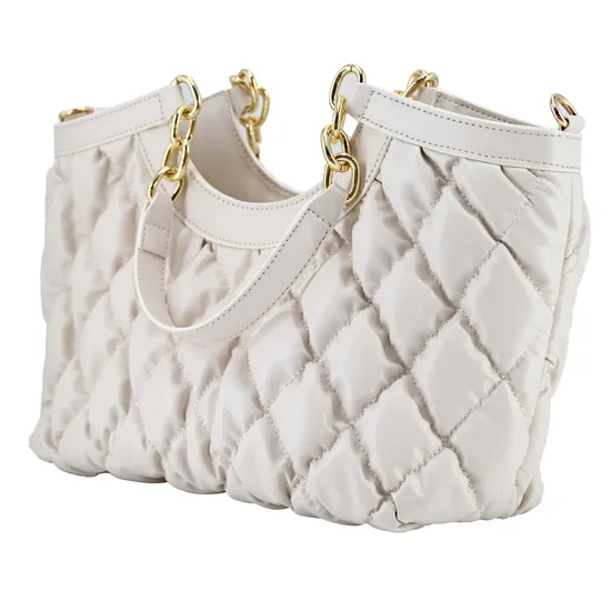 Stylish off-White Tote Bag Featuring Elegant Diamond Pattern for Women