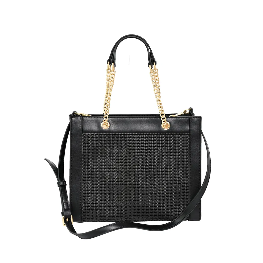 Chic Customizable Woven Mesh Handbag with Stylish Metal Chain