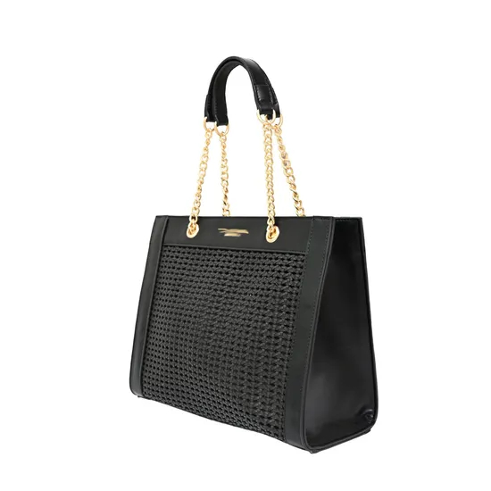 Chic Customizable Woven Mesh Handbag with Stylish Metal Chain
