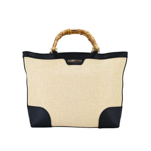 Personalized Bamboo Handle Women′s Bag Woven Fabric Lady Handbag