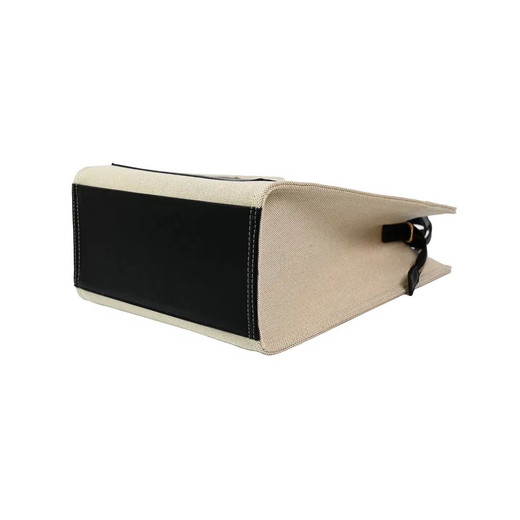 Stylish Black and Beige Color Block Tote Bag for Daily Use