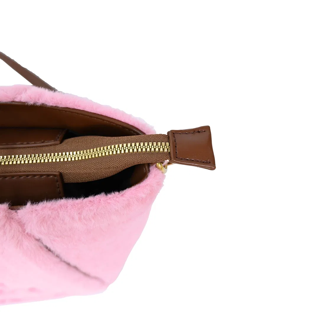 Trendy Customizable Pink Fluff Fabric Tote Bag for Women
