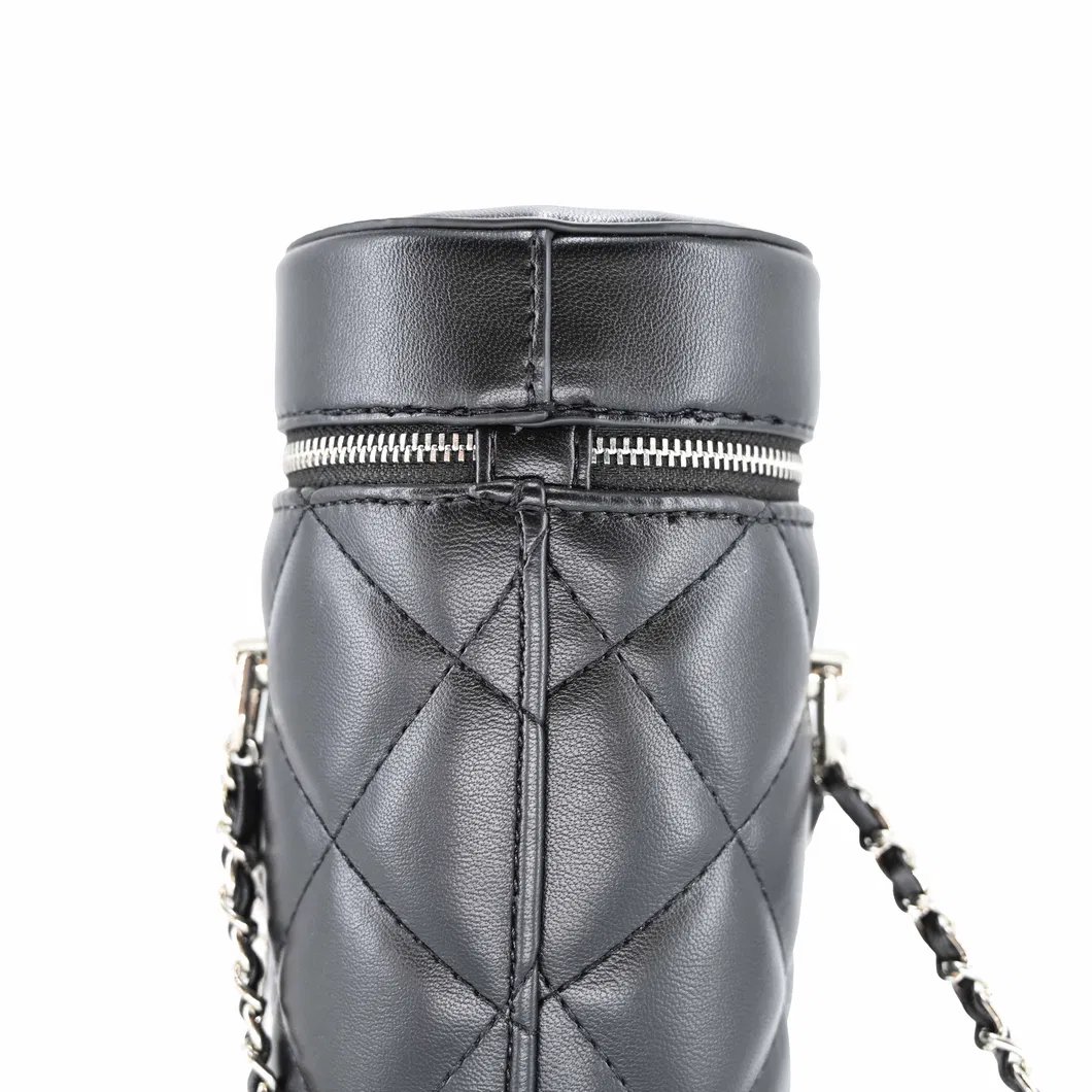 Chic Leather and Metal Chain Bucket Bag for Makeup