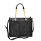 Elegant Black Woven Tote Bag with Chic Gold Chain