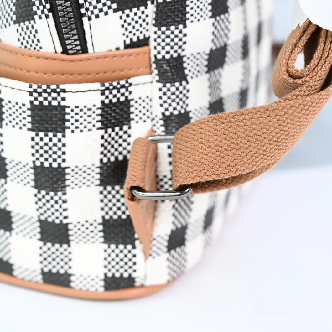 Trendy Monochrome Backpack with Checkerboard Design for Women
