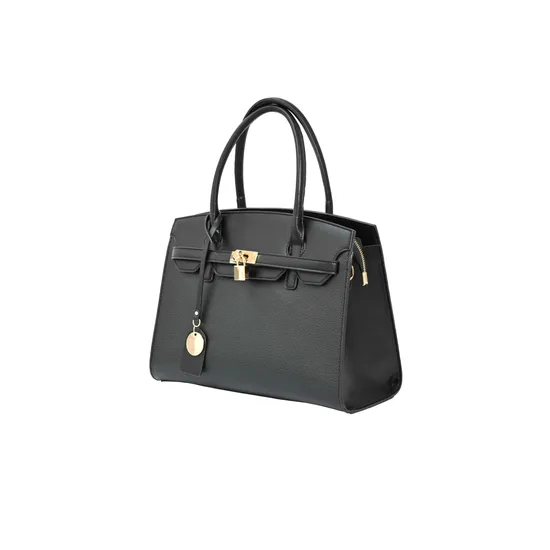 Contemporary Brown PU Tote Bag with Gold Lock Accent for Women
