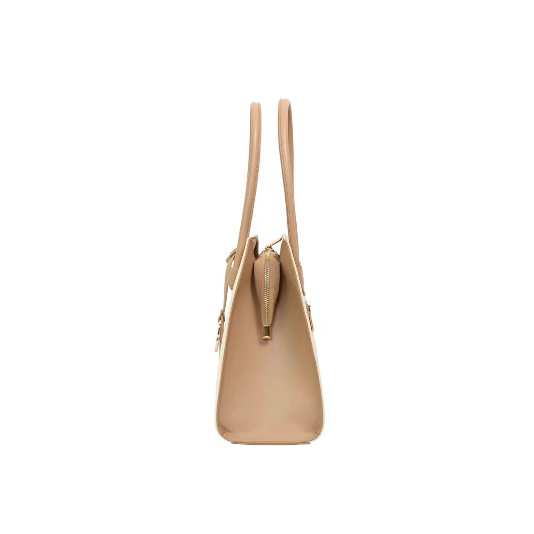 Refined Minimalist Tote Bag for Women in Beige-Brown PU Leather