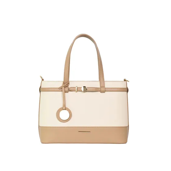 Chic Beige Brown Minimalist PU Tote Bag for Stylish Women