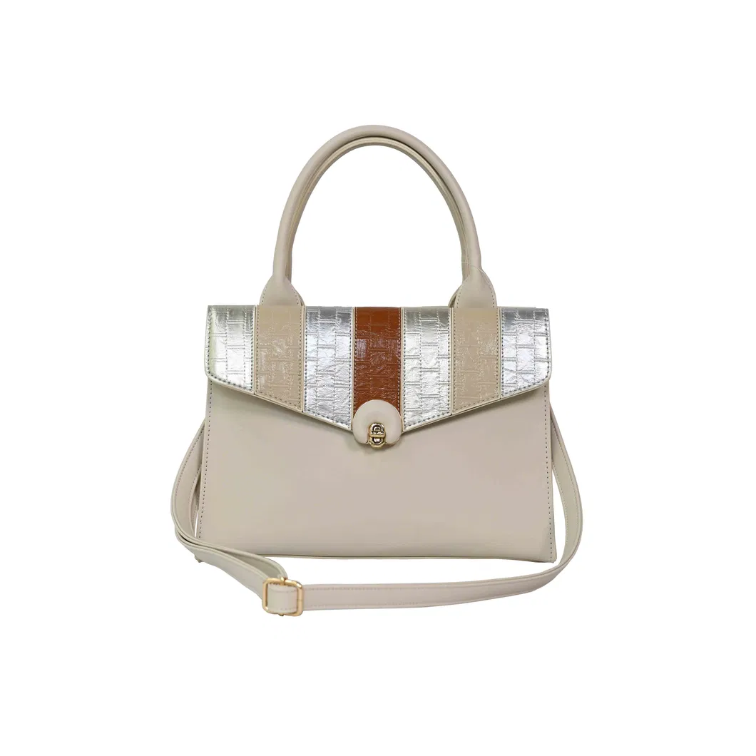 Chic off-White Handbag with Silver Accents for Women