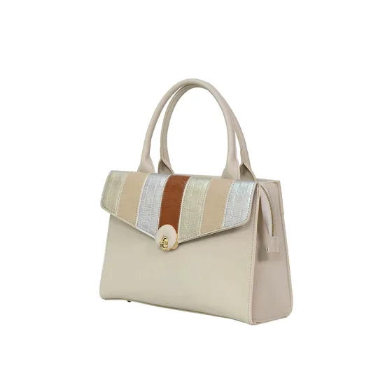 Chic off-White Handbag with Silver Accents for Women