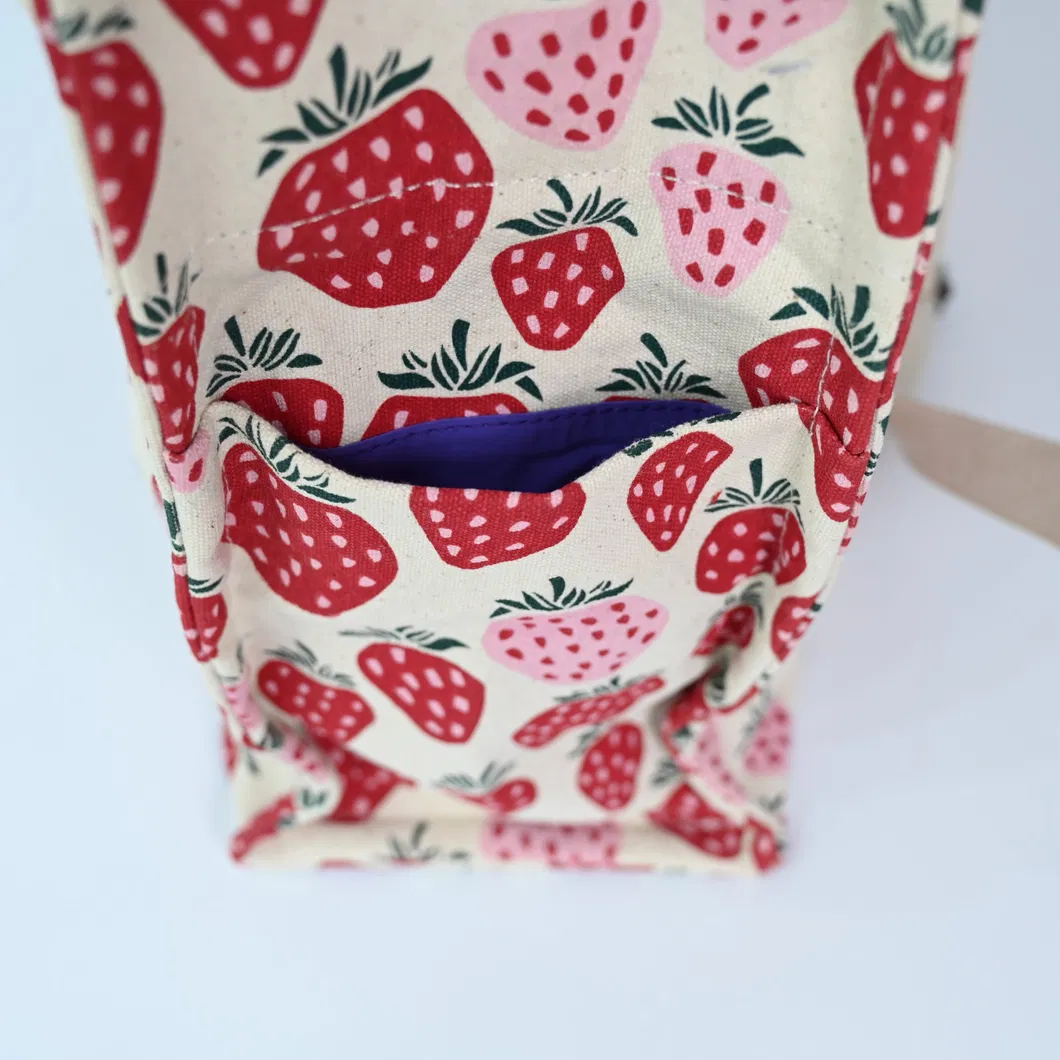 Chic Strawberry Print Canvas Tote Bag for Trendy Women