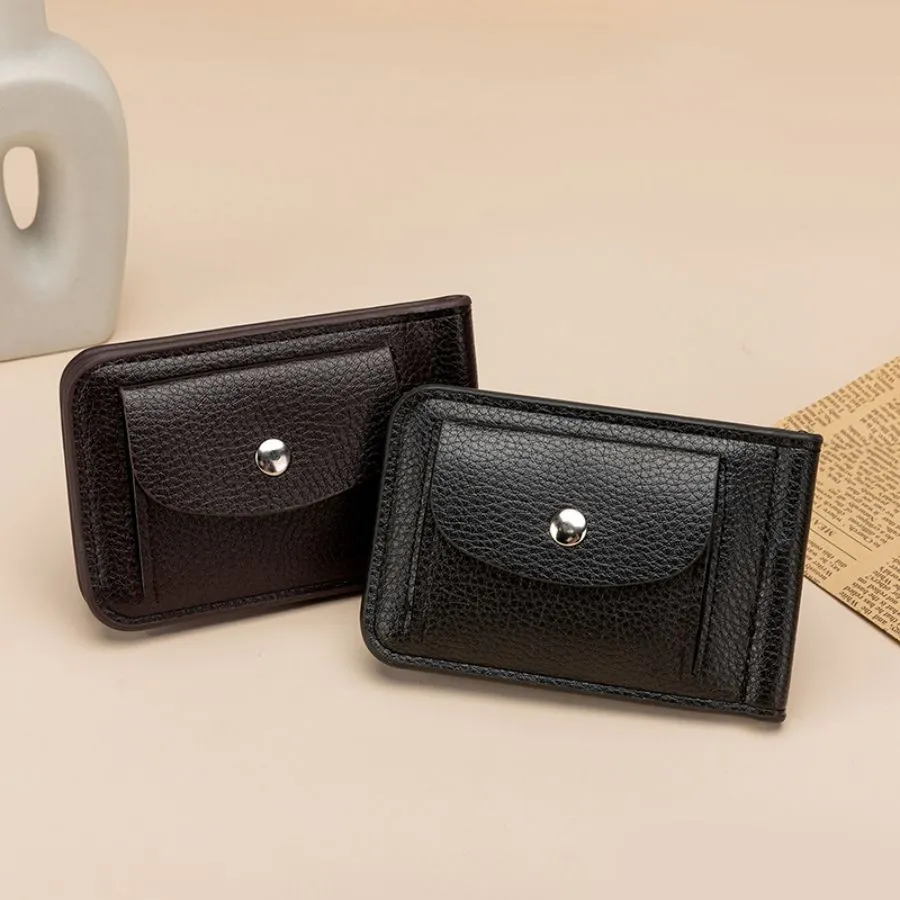 Simple Button Design Black Men&prime;s Wallet and Card Holder
