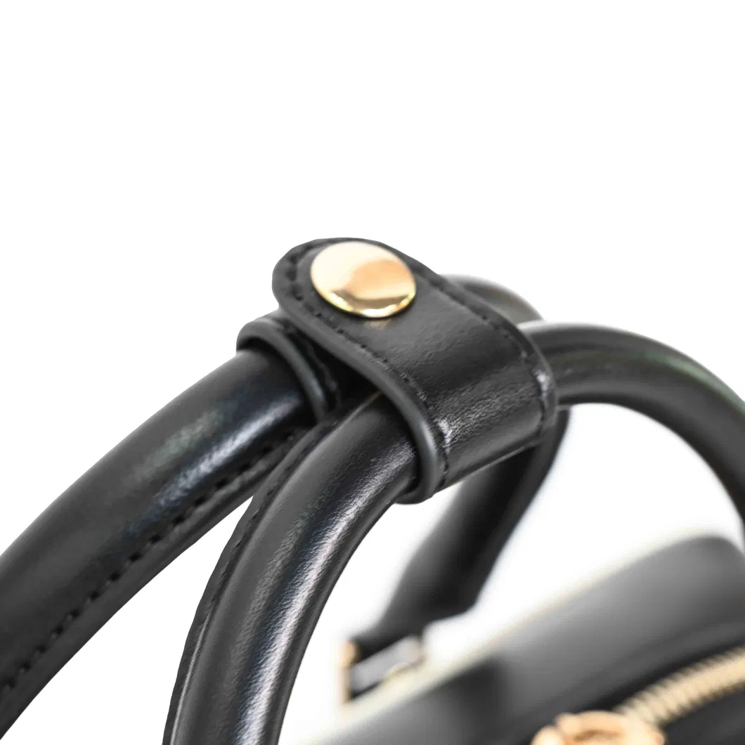 Classic Black Boston Bag with Exquisite Gold - Trimmed Accents and Contrast Piping Hand - Carry or Cross - Body