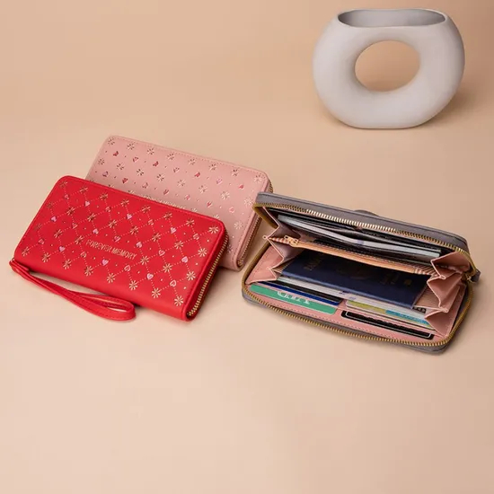 Stylish Diamond Heart Design Zippered Women′s Wallet and Card Holder